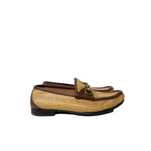 Gucci Horsebit Raffia Blue Loafers, Size 7